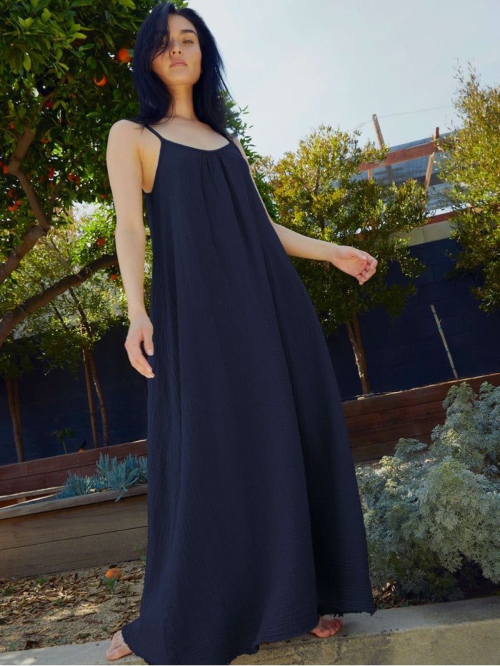 Nation LTD Lila Navy Cotton Gauze Maxi Dress Spaghetti Strap XS
